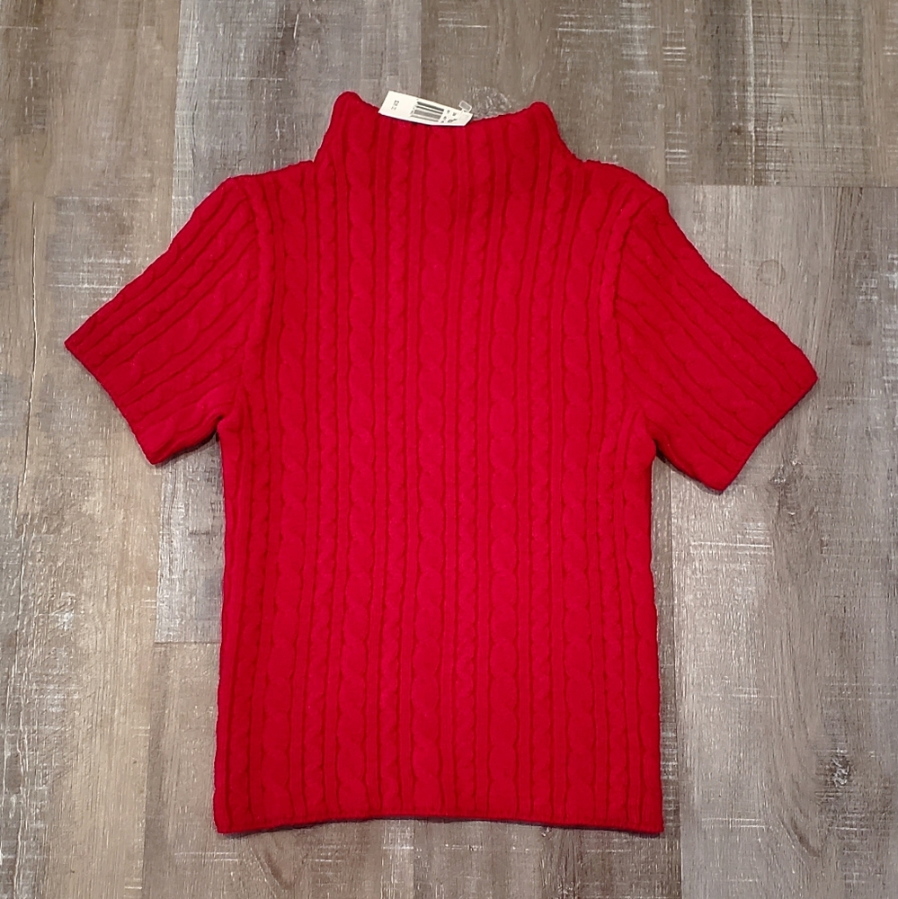 Vintage 90s Y2K Sweater Takeout Short Sleeve Crop Sweater Cable Knit M USA Made